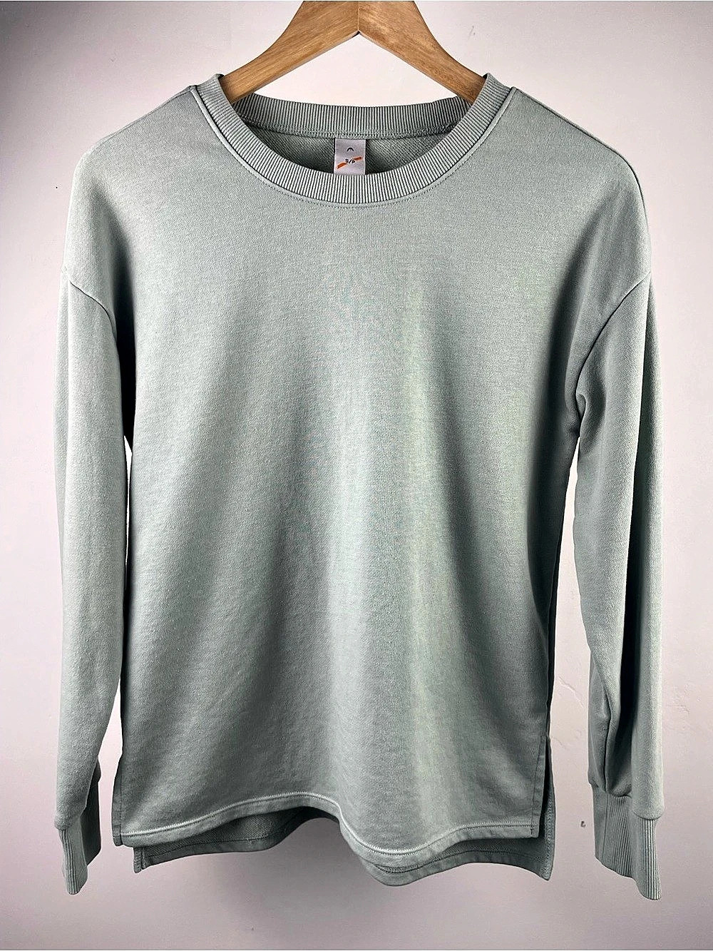HEAD Sage Green Relaxed Fit Crewneck Sweatshirt Drop Shoulder Side Slit Small